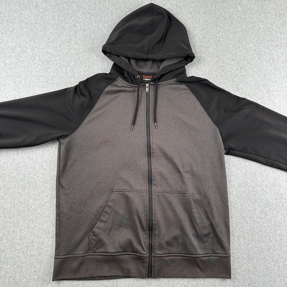 Tony Hawk Hoodie Mens XL Gray Full Zip Raglan Fleece Active Skate Sweatshirt